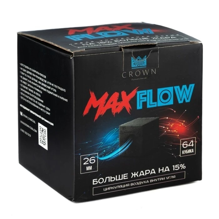 Уголь для кальяна CROWN MAX FLOW 26 мм, 64 кубика фото 2